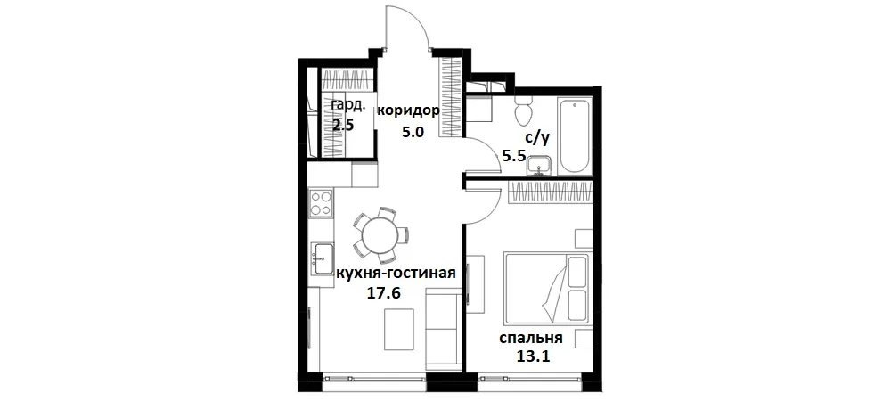 Планировка 1 комнатной квартиры ЖК Символ