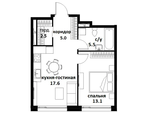 Планировка 1 комнатной квартиры ЖК Символ