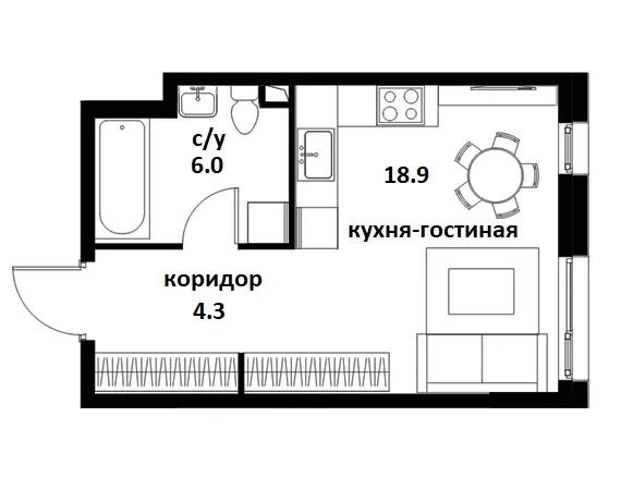 Планировка квартиры студии ЖК Символ