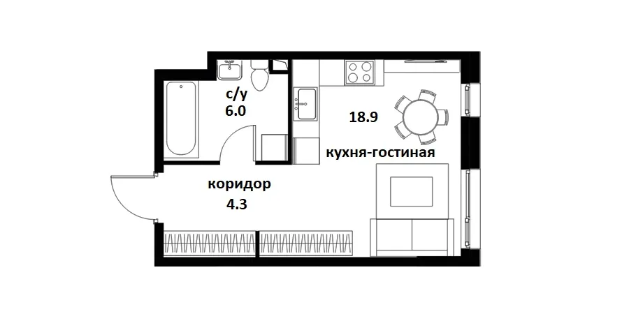 Планировка квартиры студии ЖК Символ