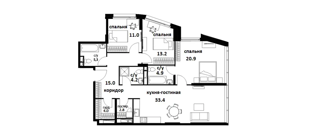 Планировка 3 комнатной квартиры ЖК Символ